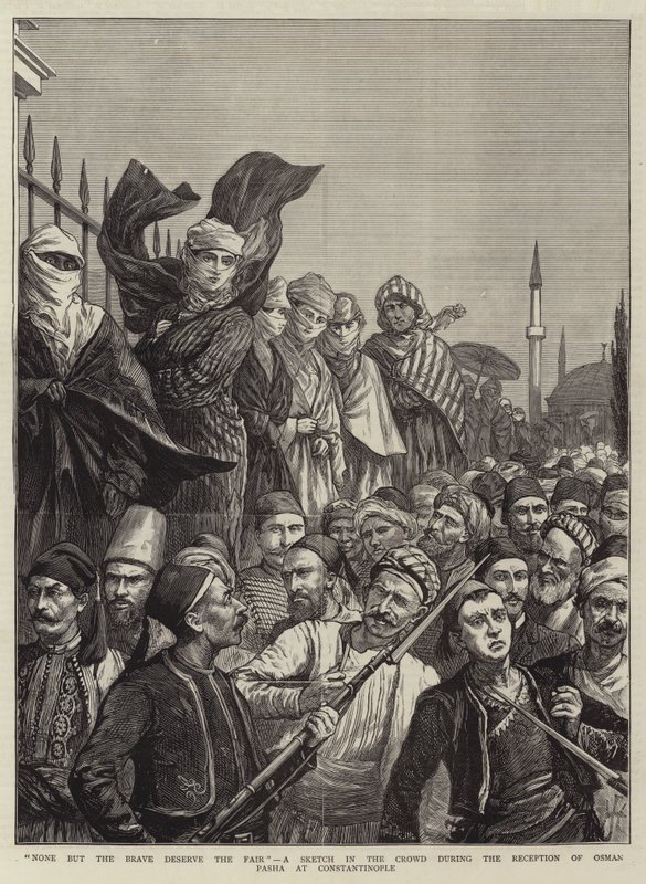 Nada, mas o Bravo merece a Feira, um esboço na multidão durante a recepção de Osman Pasha em Constantinopla de Harry Hamilton Johnston