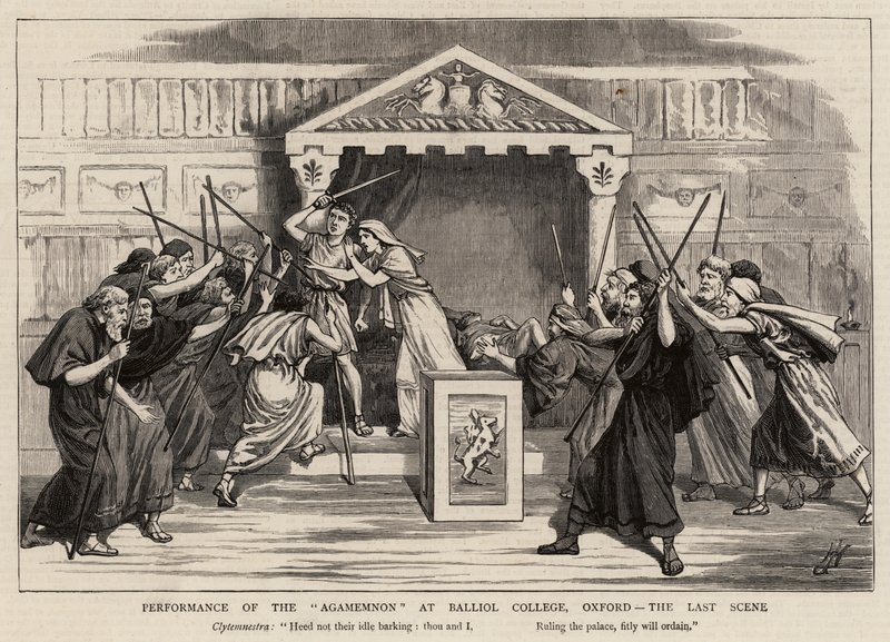 Desempenho do Agamenon no Balliol College, Oxford, a última cena de Harry Hamilton Johnston