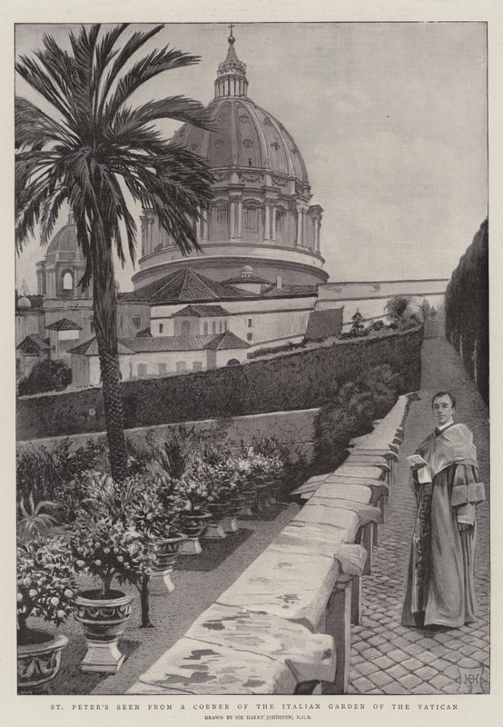 São Pedro é visto de um canto do jardim italiano do Vaticano de Harry Hamilton Johnston