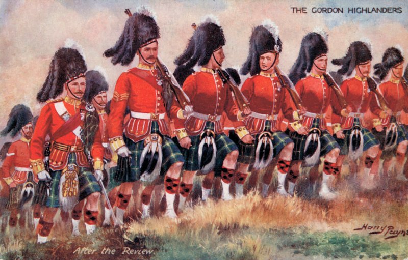 The Gordon Highlanders, After the Review (cor litho) de Harry Payne