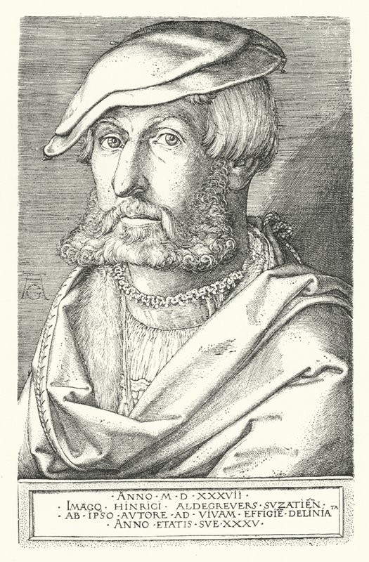 Auto-retrato de Heinrich Aldegrever, pintor e gravador alemão (gravura) de Heinrich (after) Aldegrever
