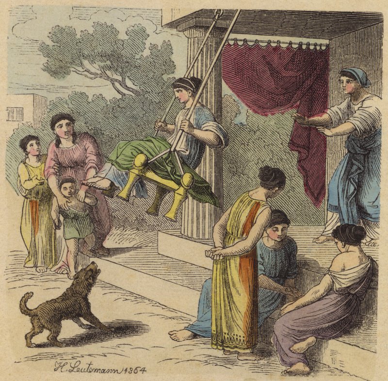 Antigos passatempos gregos (gravura colorida) de Heinrich Leutemann