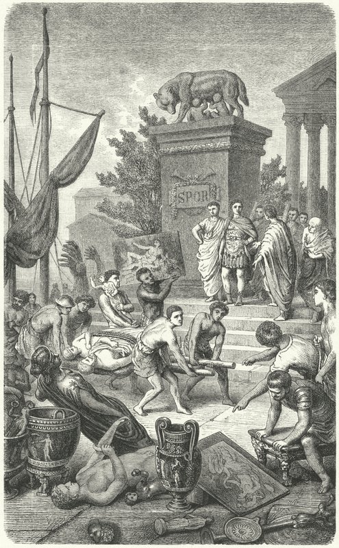 Chegada das obras de arte gregas antigas levadas a Roma (gravura) de Heinrich Leutemann