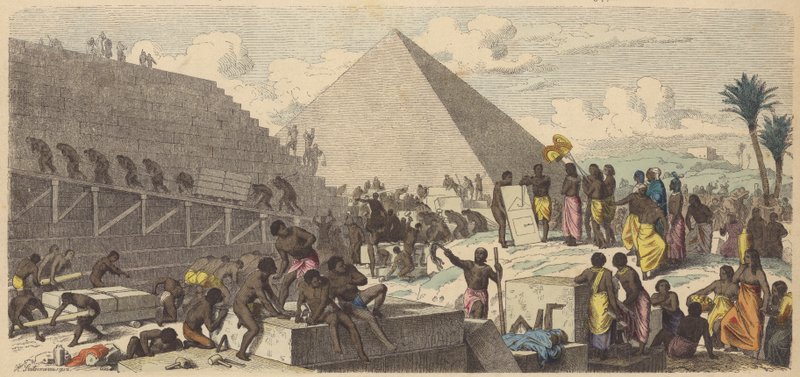 Construção das Pirâmides no Antigo Egipto (gravura colorida) de Heinrich Leutemann