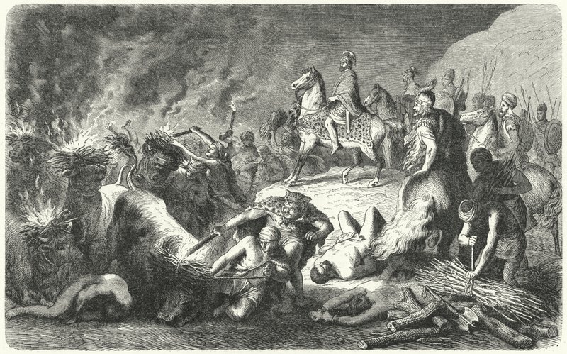 Hannibal no Cerco de Casilinum, 216-215 AC (gravura) de Heinrich Leutemann