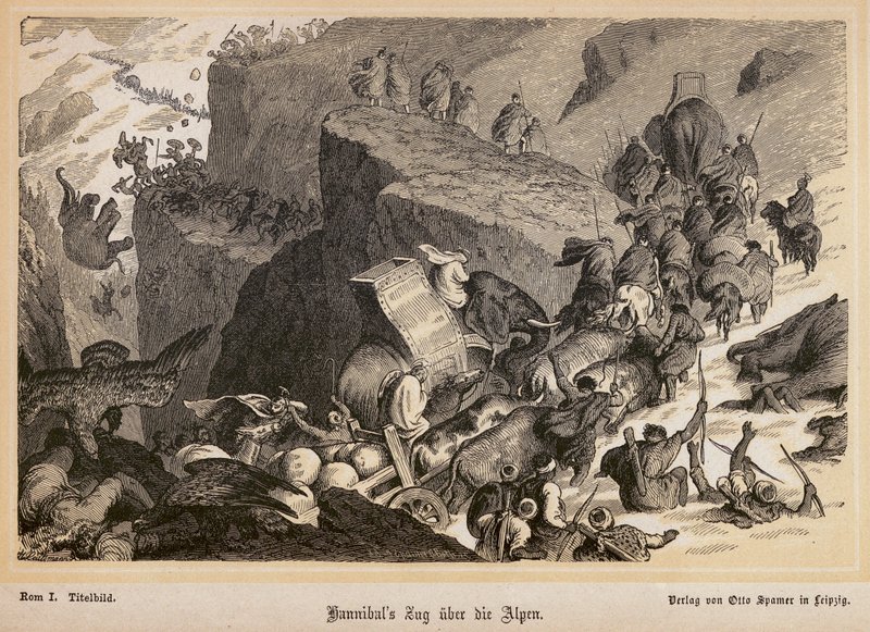 Aníbal a atravessar os Alpes (gravura) de Heinrich Leutemann