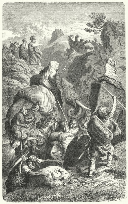 A travessia dos Alpes por Hannibal, 218 a.C. (gravura) de Heinrich Leutemann