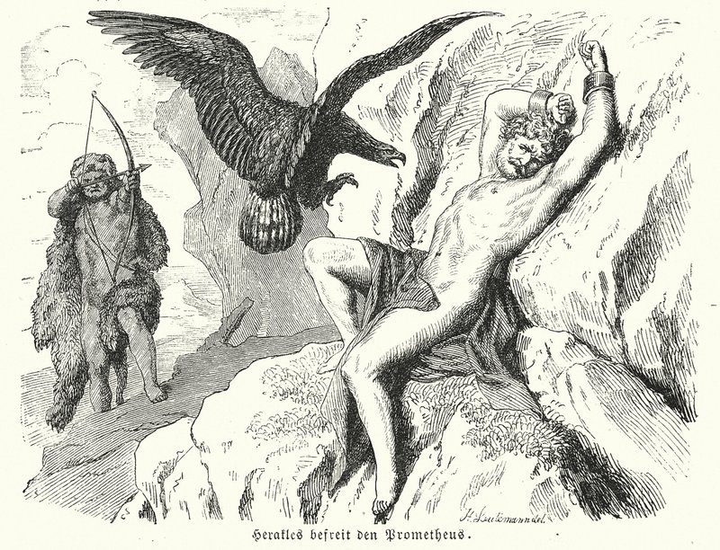 Heracles libertando Prometeu (gravura) de Heinrich Leutemann