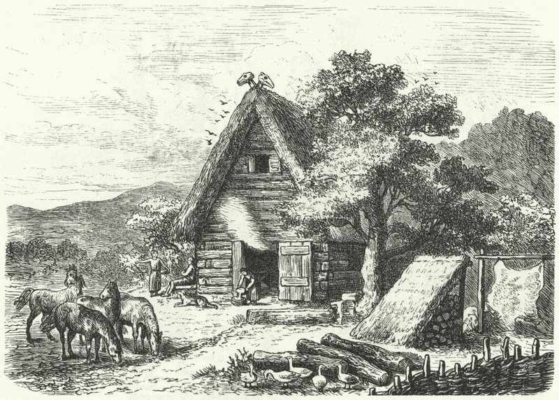 Antiga casa agrícola alemã (gravura) de Heinrich Leutemann