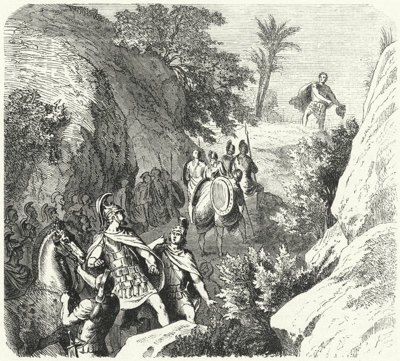 Perseu da Macedônia em marcha pelas gargantas da Tessália (gravura) de Heinrich Leutemann