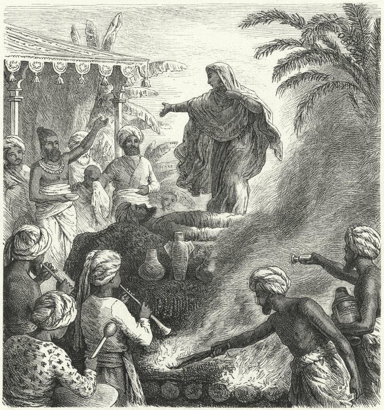 Suttee, costume funerário hindu (gravura) de Heinrich Leutemann