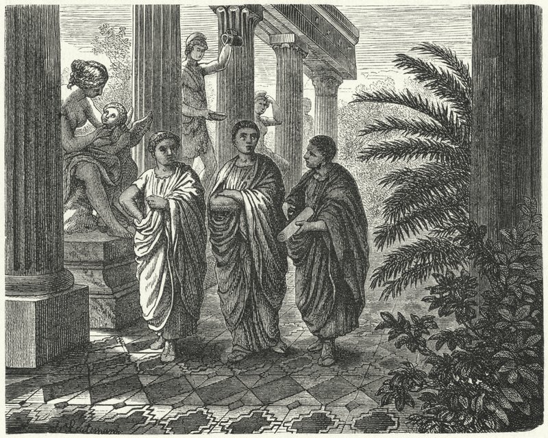 O Imperador Romano Augusto, Gaio Maecenas e Virgílio (gravura) de Heinrich Leutemann