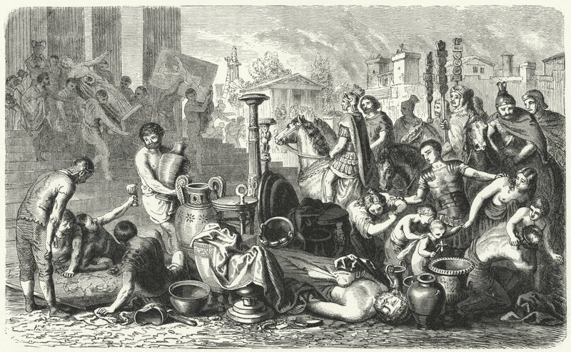 Os romanos carregando os tesouros artísticos da Grécia (gravura) de Heinrich Leutemann