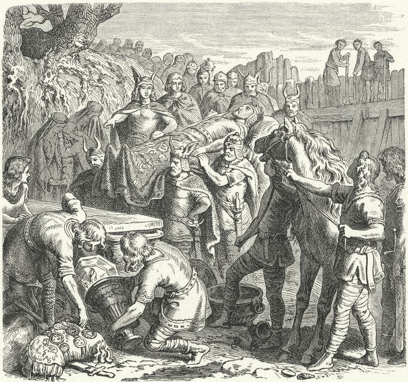 O enterro de Alaric I, Rei dos Visigodos, no leito do rio Busento, 410 (gravura) de Heinrich Leutemann