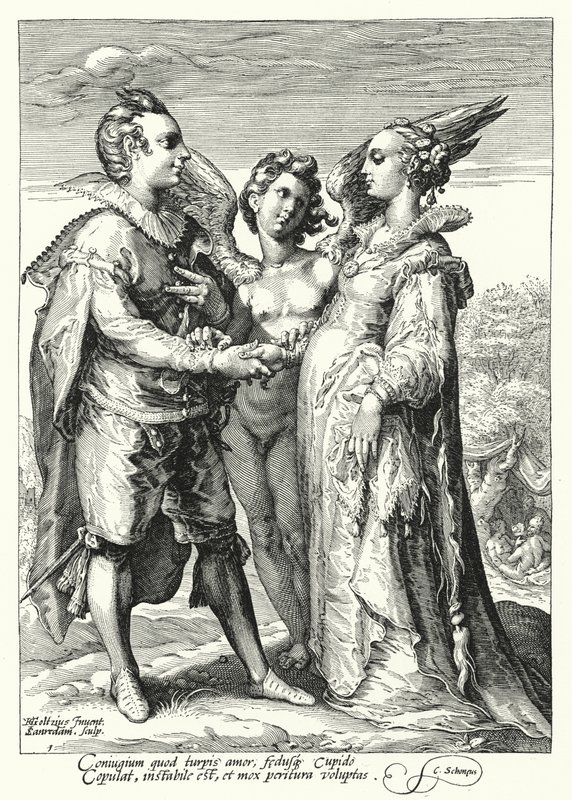 Casamento por amor oficializado por Cupido (gravura) de Hendrik (after) Goltzius