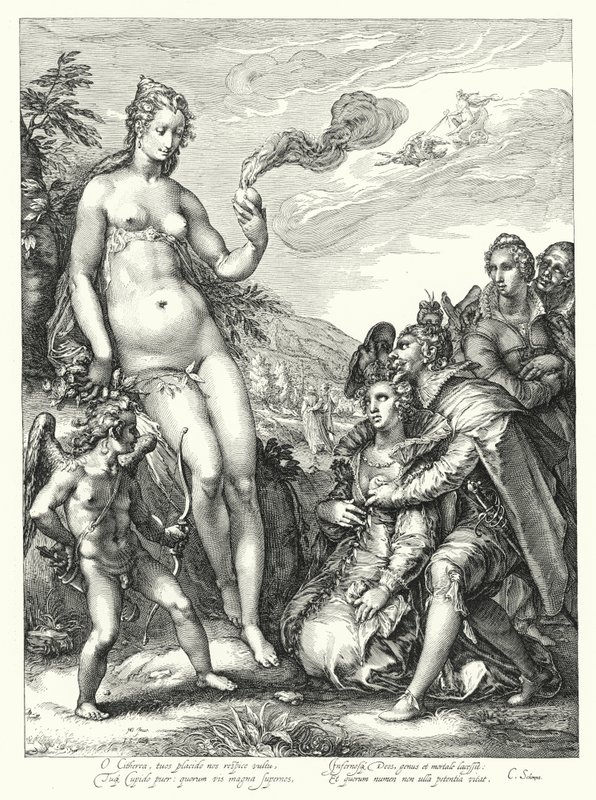 Vénus, Cupido e os Dois Pares de Amantes (gravura) de Hendrik (after) Goltzius