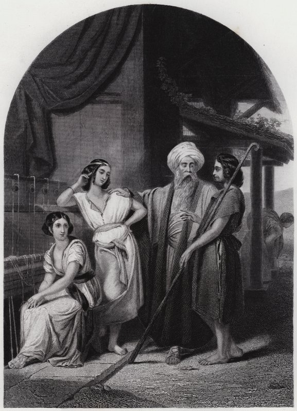 Jacob na casa de Laban (gravura) de Henri Frederic (after) Schopin
