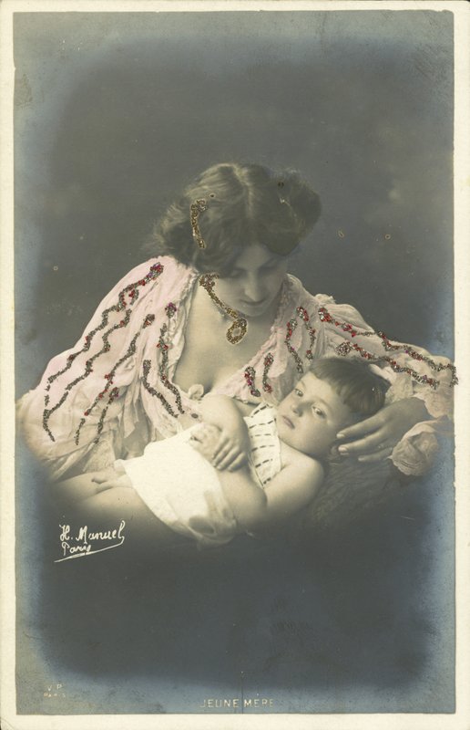 Criança com a sua mãe (foto a cores) de Henri (after) Manuel