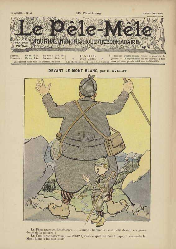 Na frente do Mont Blanc. Ilustração para o Pelé-Mele, 1902 de Henri Avelot
