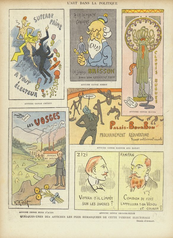 Cartazes eleitorais franceses imaginados, ilustração para Le Rire de Henri Avelot