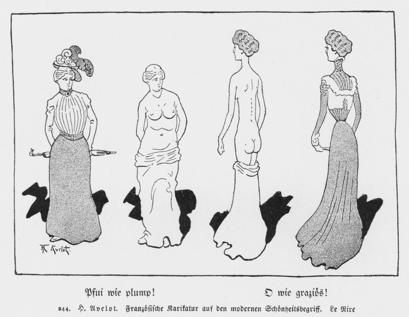 Pooh, How Plump! Oh, How Graceful!, desenho animado francês de Le Rire sobre o moderno conceito de beleza (litho) de Henri Avelot