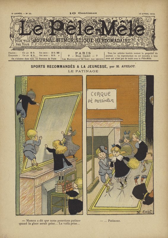 Esportes recomendados para a juventude. Patinação Ilustração para o Pelé-Mele, 1902 de Henri Avelot