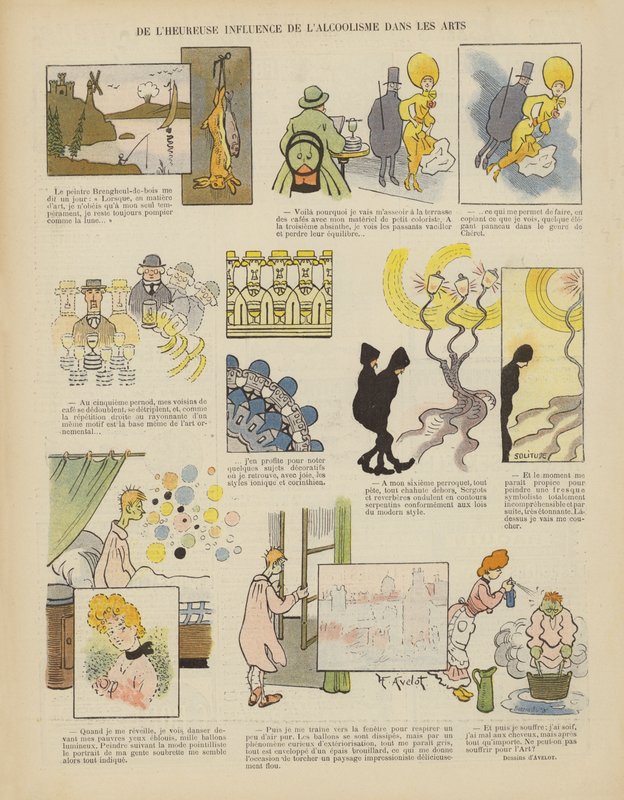 A feliz influência do alcoolismo nas artes. Ilustração para Le Rire de Henri Avelot