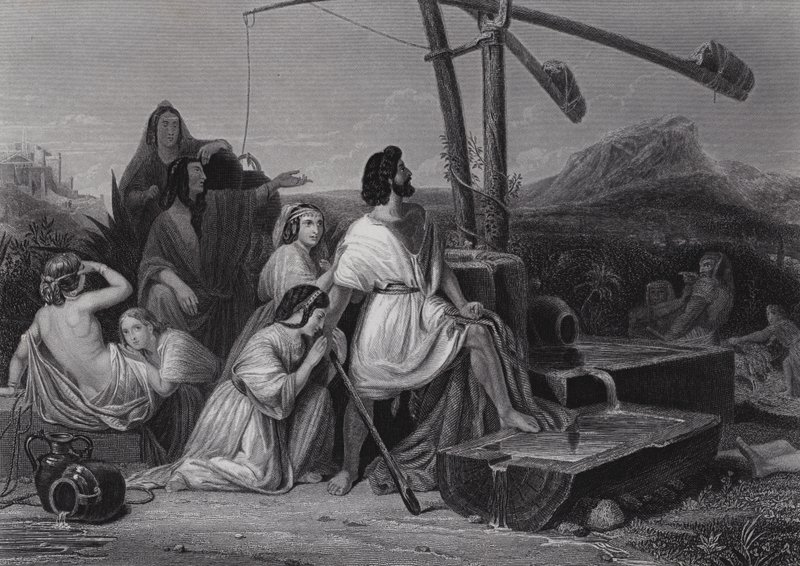 Moisés na terra de Midian (gravura) de Henri Frederic (after) Schopin