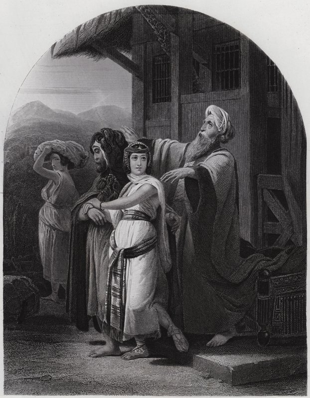 A partida de Rebekah (gravura) de Henri Frederic (after) Schopin