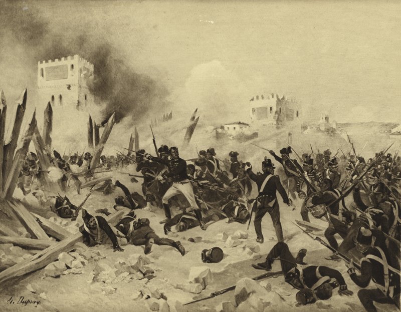 Batalha de Badajoz, 1812 (gravura) de Henri Louis Dupray