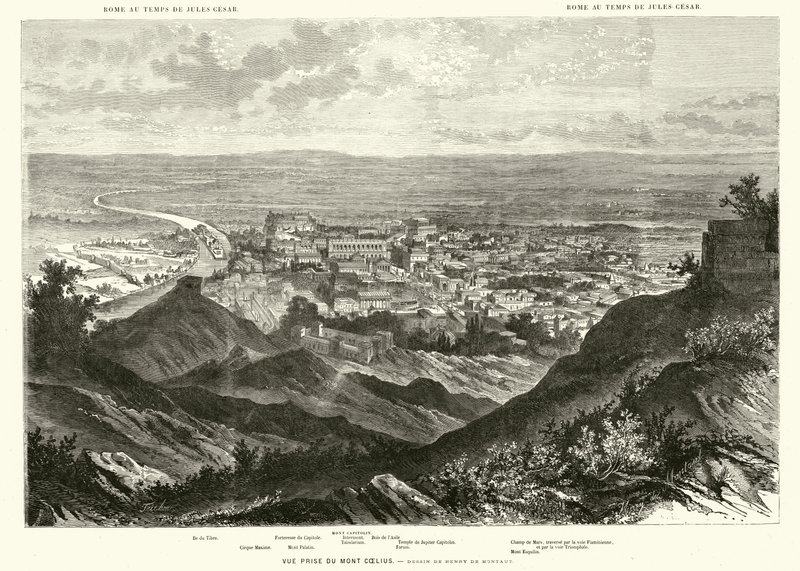 Roma vista do monte Caeliano no tempo de Júlio César (gravura) de Henri de (after) Montaut
