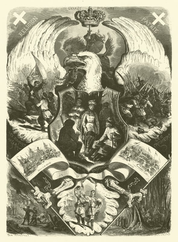 Soldados e uniformes do Exército Polaco durante a revolta de 1863-1864 contra o domínio russo (gravura) de Henri de (after) Montaut