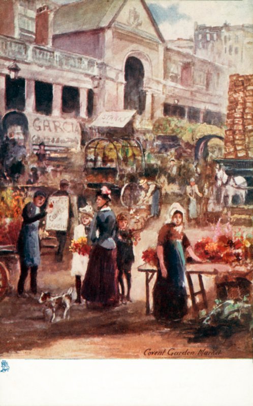 Londres antiga: Mercado de Covent Garden (litografia a cores) de Henrie Pitcher