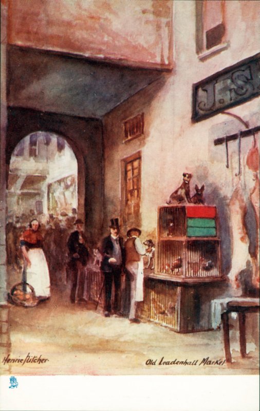 Londres antiga: Antigo mercado de Leadenhall (litografia a cores) de Henrie Pitcher