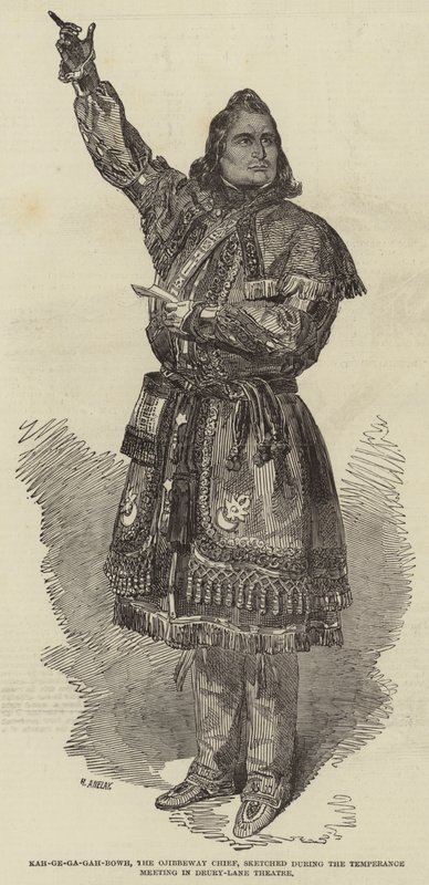 Kah-ge-ga-gah-bowh, o Chefe da Ojibbeway, esboçado durante o Encontro de Temperança no Teatro Drury-Lane de Henry Anelay