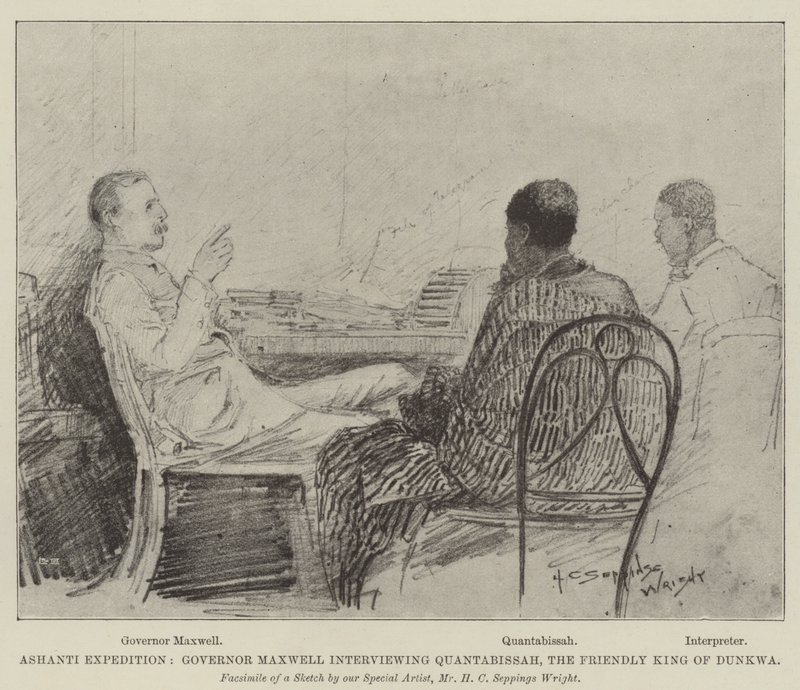 Expedição Ashanti, Governador Maxwell entrevistando Quantabissah, o Rei Amigável de Dunkwa de Henry Charles Seppings Wright