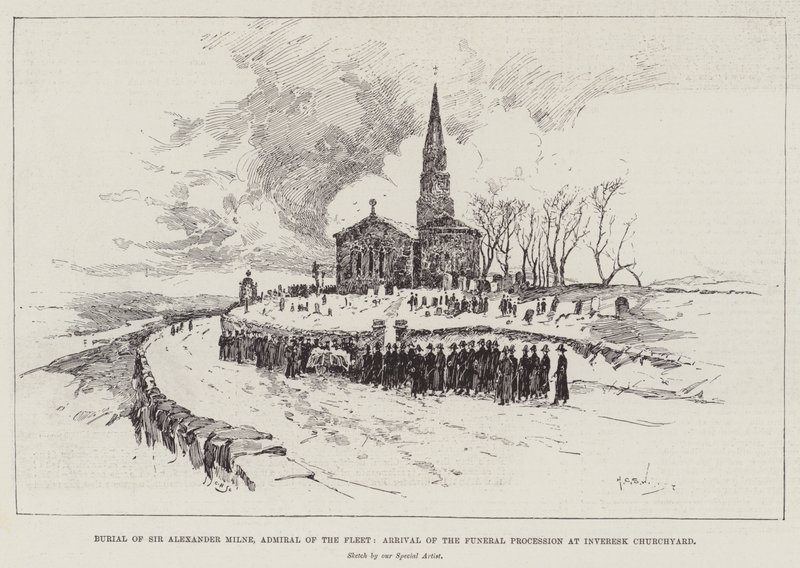 Enterro de Sir Alexander Milne, almirante da frota, chegada do cortejo fúnebre no adro Inveresk de Henry Charles Seppings Wright