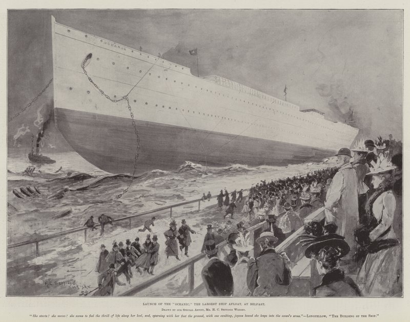 Lançamento do Oceanic, o maior navio à tona, em Belfast de Henry Charles Seppings Wright