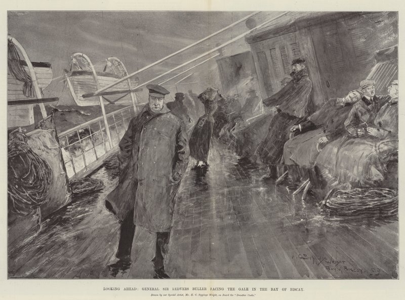 Olhando para a frente, o general Sir Redvers Buller enfrenta o vendaval no Golfo da Biscaia de Henry Charles Seppings Wright