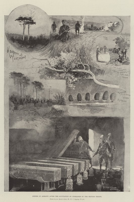 Cenas em Ashanti após a ocupação de Coomassie pelas tropas britânicas de Henry Charles Seppings Wright
