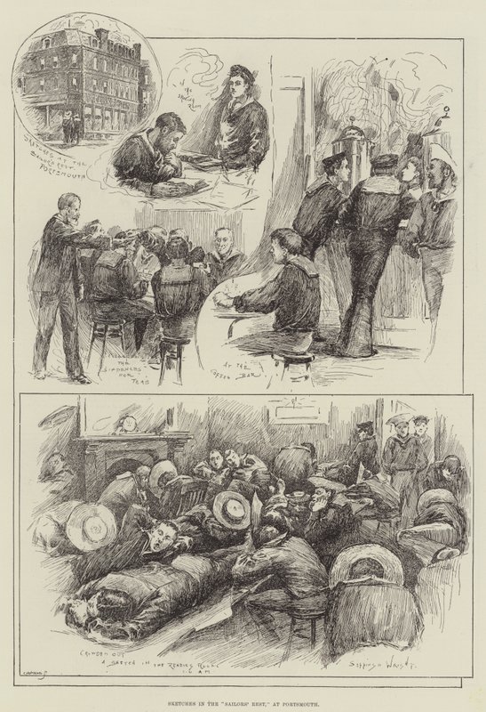 Esboços no resto dos marinheiros, em Portsmouth de Henry Charles Seppings Wright