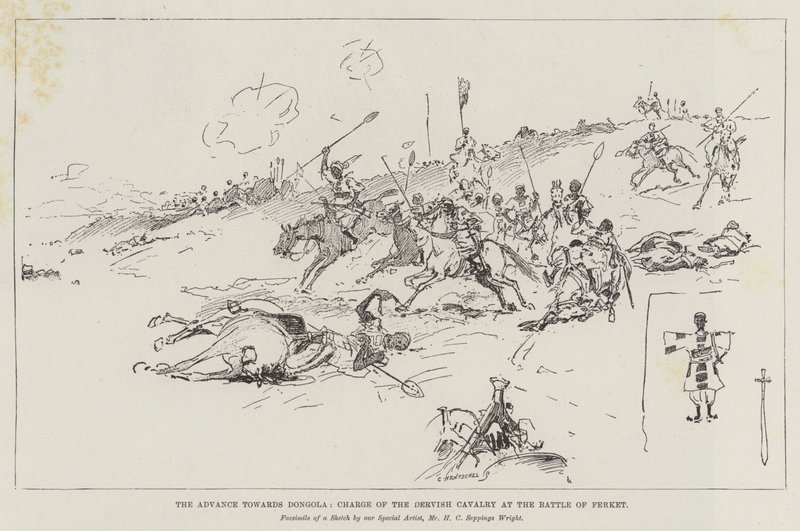 O avanço para Dongola, carga da cavalaria dervixe na batalha de Ferket de Henry Charles Seppings Wright