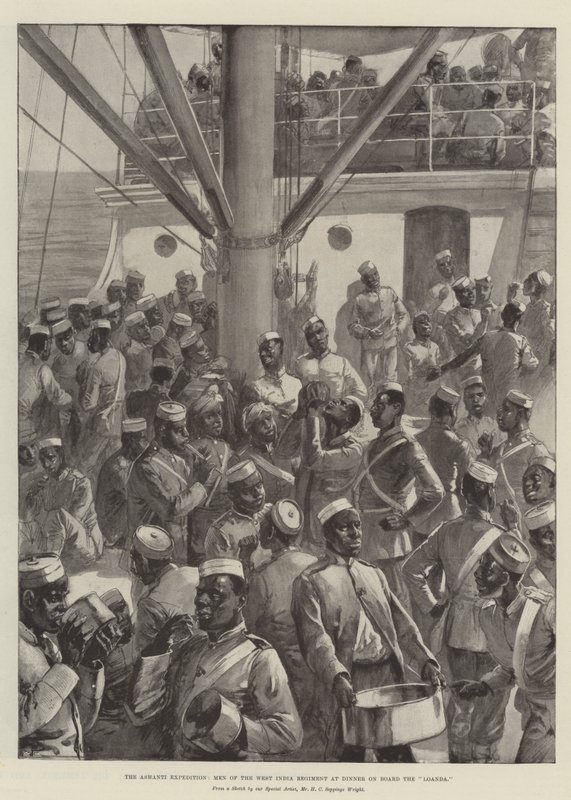 A Expedição Ashanti, Homens do Regimento da Índia Ocidental no Jantar a Bordo do Loanda de Henry Charles Seppings Wright
