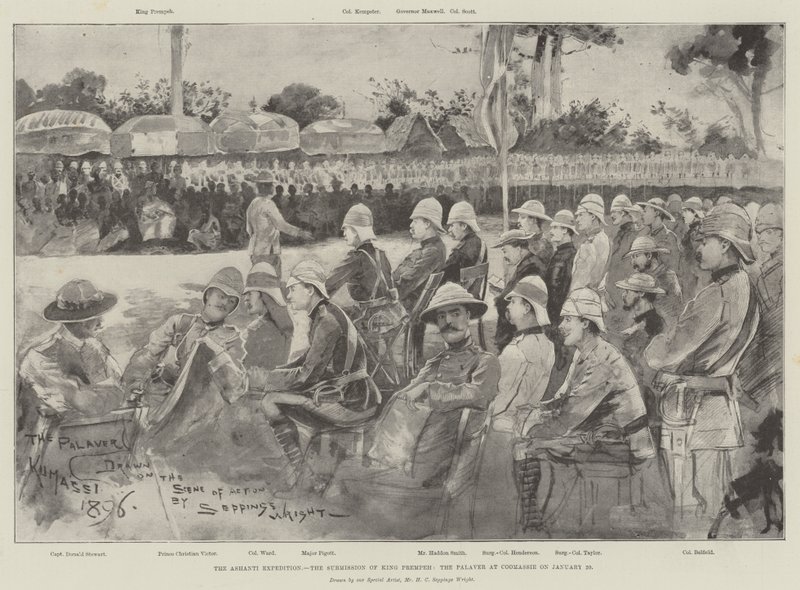 A Expedição Ashanti, a Submissão do Rei Prempeh, o Palaver em Coomassie em 20 de janeiro de Henry Charles Seppings Wright