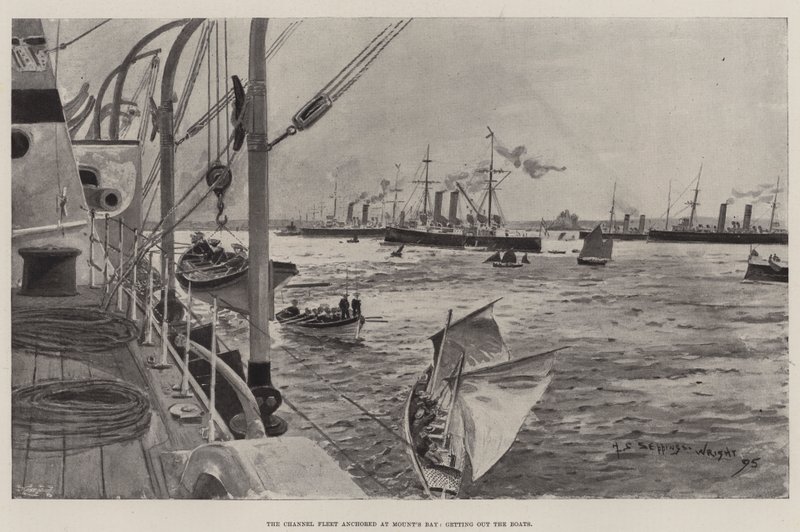 A frota do canal ancorada na baía de Mount, saindo dos barcos de Henry Charles Seppings Wright