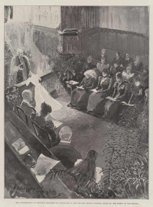 A Confirmação da Princesa Margarida de Connaught na Capela Privada, Castelo de Windsor, pelo Bispo de Winchester de Henry Charles Seppings Wright