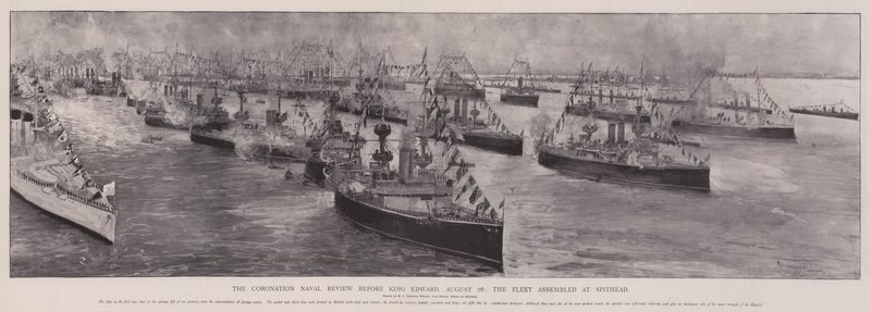The Coronation Naval Review diante do rei Edward, 16 de agosto, a frota reunida em Spithead de Henry Charles Seppings Wright
