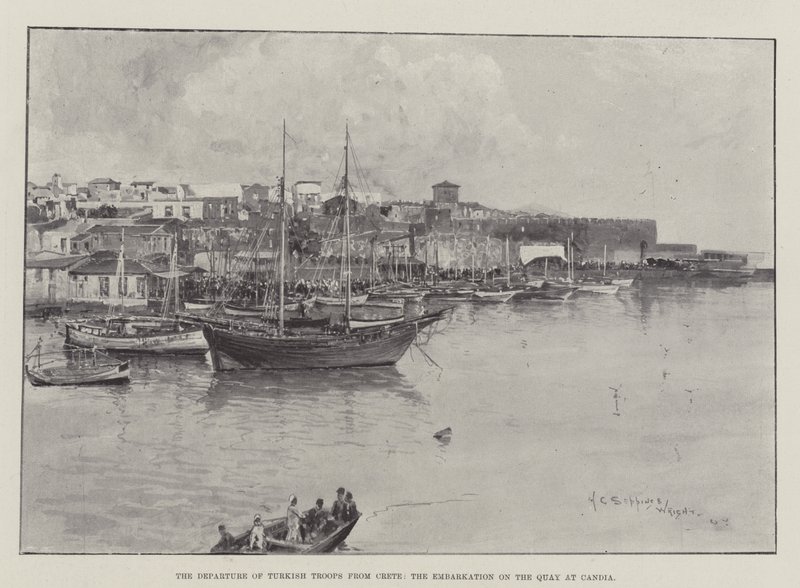 A partida das tropas turcas de Creta, o embarque no cais em Candia de Henry Charles Seppings Wright