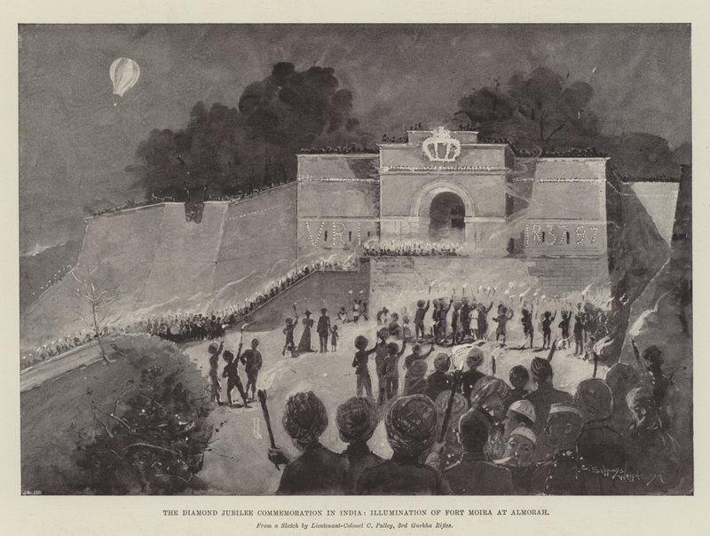 A comemoração do Jubileu de Diamante na Índia, a iluminação do Forte Moira em Almorah de Henry Charles Seppings Wright