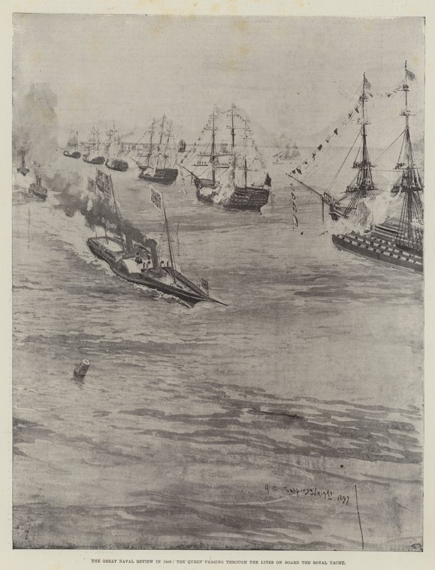 The Great Naval Review em 1856, a Rainha passando pelas Linhas a Bordo do Iate Real de Henry Charles Seppings Wright